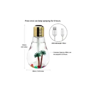Humidificador bombilla 153mm alto con dos palmeras y luces decorativas, capacidad 400ml.